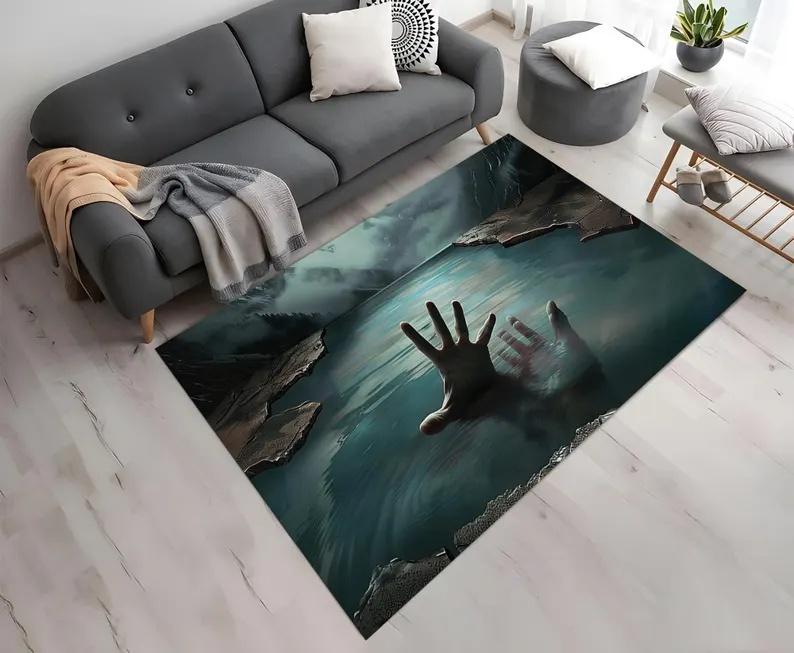 3D Трещина Земли Водная Пещера Спасательный Дизайн Ковер Нескользящий Машинная Стирка Ковер Мода Спальня Гостиная Пляжный Стиль Напольный Коврик