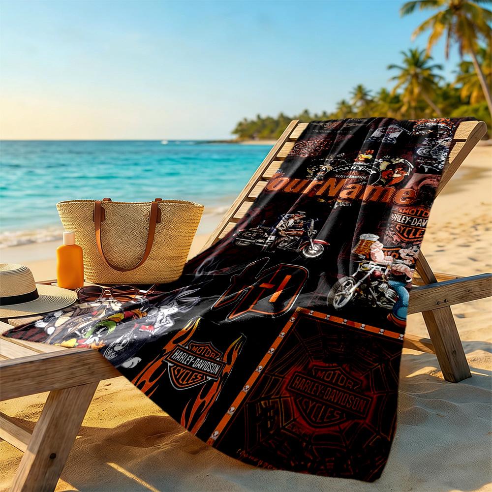 Harley-davidson Motorcycles Customized Name Beach Towel Soft Durable Quick-Dry