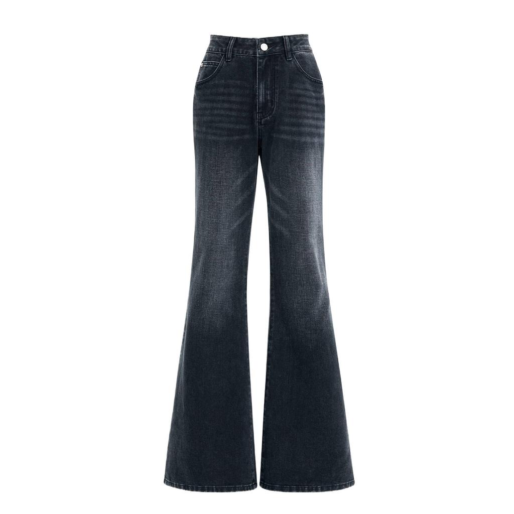 2025 Черно-серые вельветовые джинсы клеш с высокой посадкой и широкими штанинами для женщин