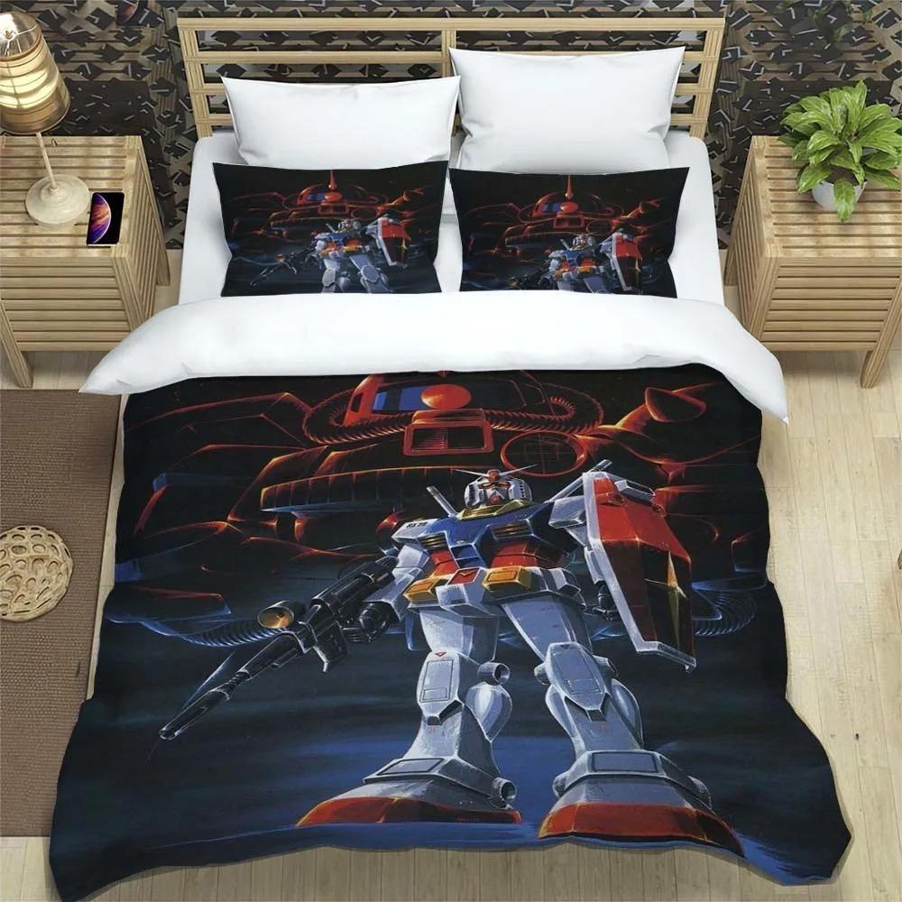 3D Printed Cartoon Gundam 2/3Piece Bedding Set: Duvet cover set suitable for adult boys and girls bedroom décor, children's gift