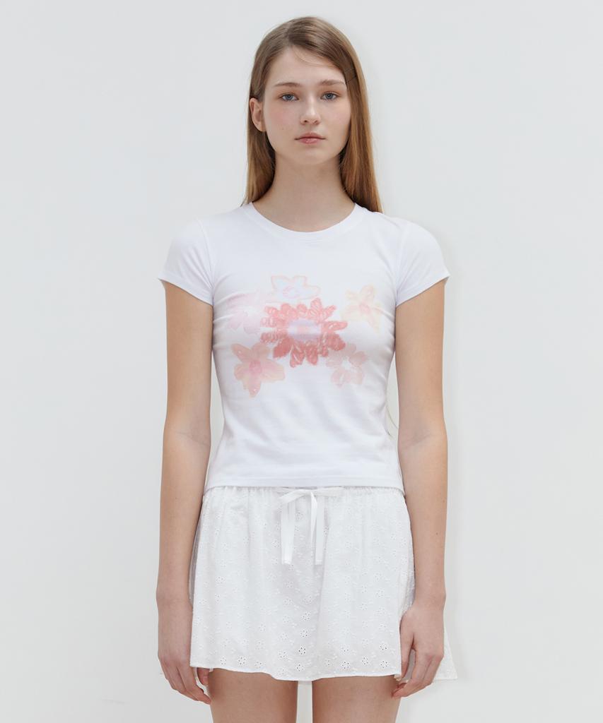SINOON Flower Cap Sleeve T-Shirt (Pink)