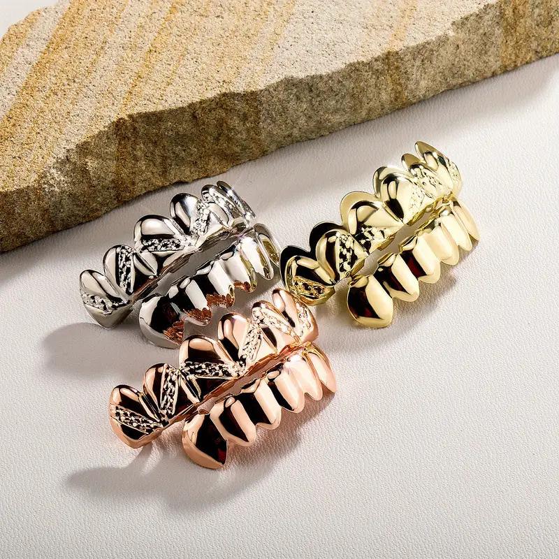 Позолоченные медью Hip Hop Grillz с твиловым узором - Набор на верхние и нижние зубы, Европейский бестселлер