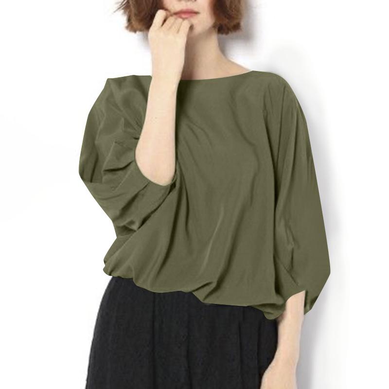 ZANZEA Женская повседневная блузка с круглым вырезом и рукавом 3/4