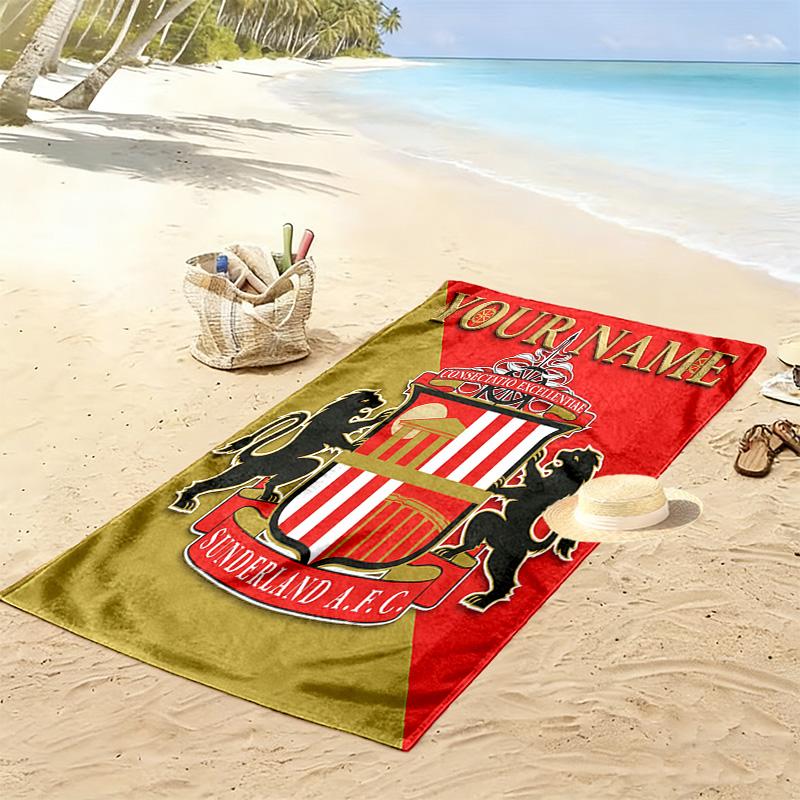 Custom Name Sunderland AFC Print Beach Towel, Large Soft Quick Dry Towel for Beach Camping Swimming -HE136