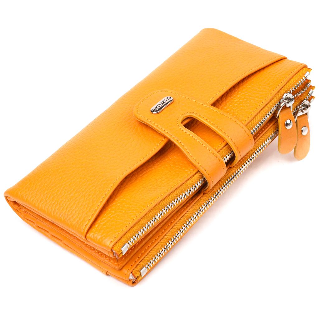 Оригинальный женский кошек из натуральной зернистой кожи CANPELLINI Wallet 21631 Желтый