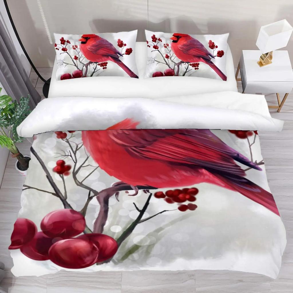 Cardinal Duvet Cover Set Red Bird Bedding Set For Child Youth Pine Tree Comforter Cover Animal Snow King Size Soft Quilt Cover