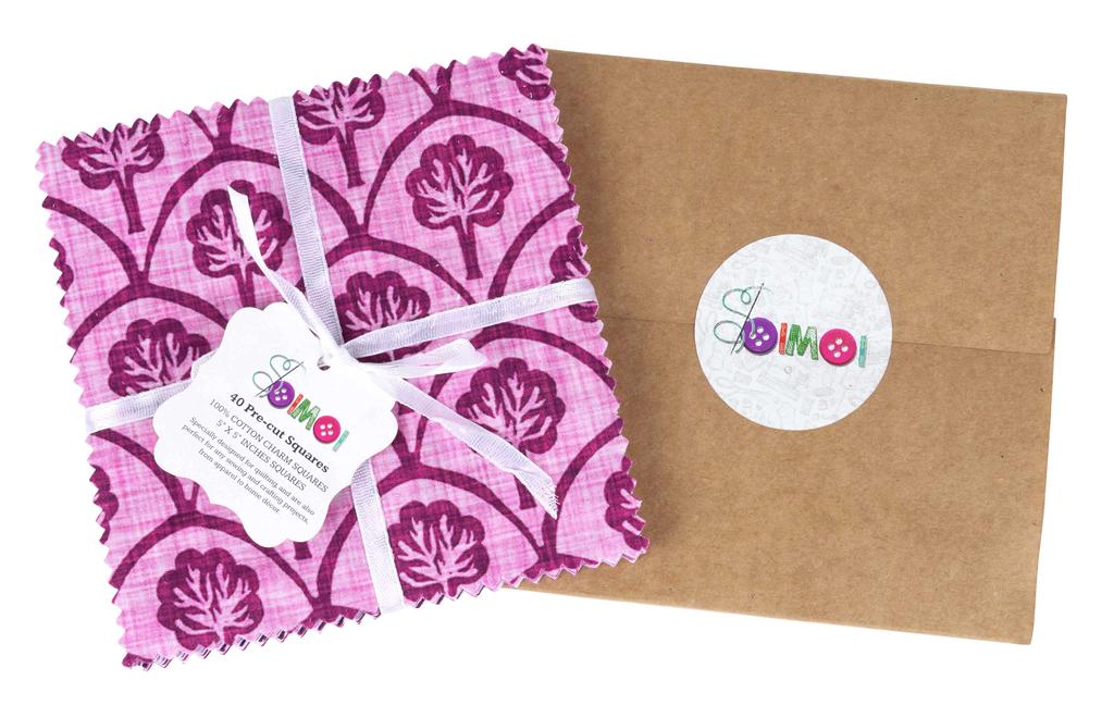 Soimoi Блок-принт предварительно вырезанные 5-дюймовые квадраты из хлопчатобумажной ткани для квилтинга Набор украшений для шитья в стиле пэчворк своими руками - розовый и