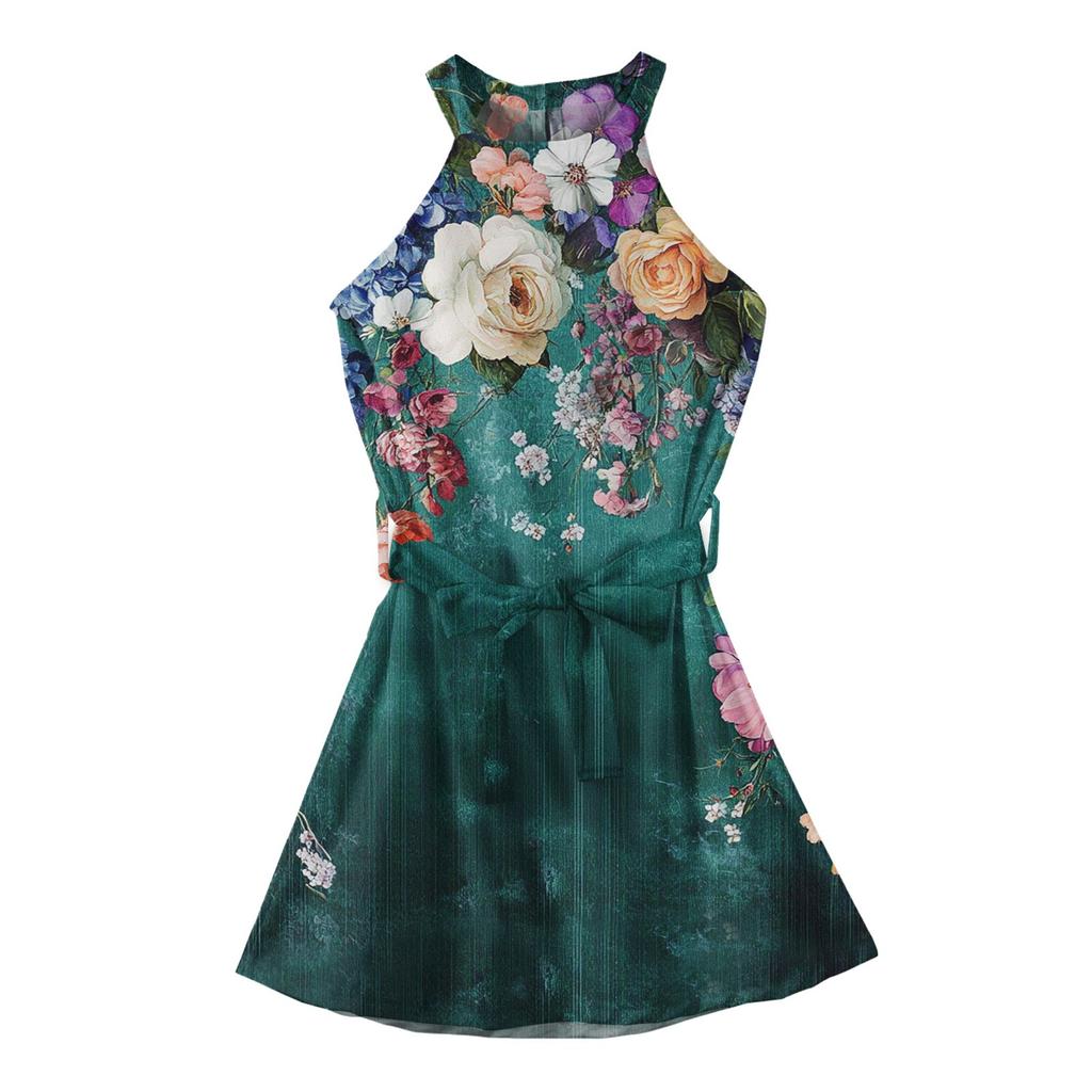 Летнее платье для девочек Платье без рукавов на бретельках Однотонное платье без рукавов с принтом Повседневное платье