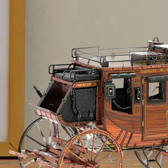 МодельSimulation Carriage Nostalgic Retro Style DIY Assembly Wild West Cowboy Carriage Realistic Ornament Miniature Scale 3D Metal Vehicle Model