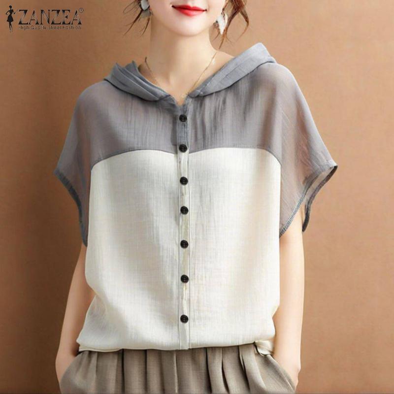 ZANZEA Women Casual Round Neck Summer Short Sleeve Hoodies Blouse