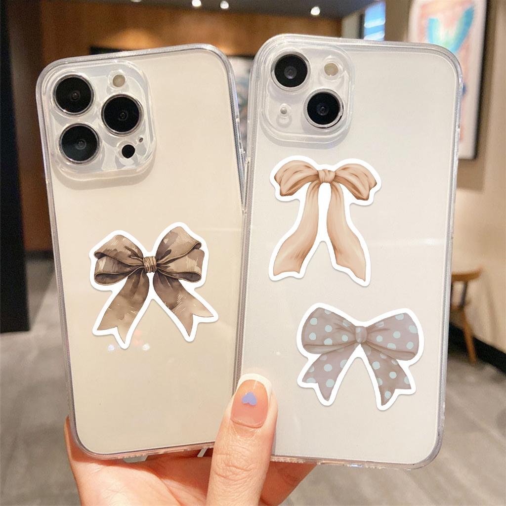 50pcs Bow Stickers Brown Girls Notebook Stationery Cell Phone Luggage Mug Decorative Stickers