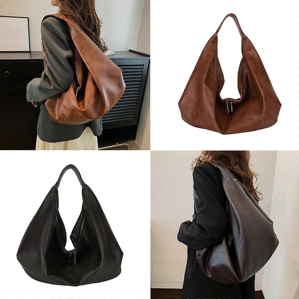 Women Armpit Bag Large Capacity Handbag All-matching Shoulder Bag Shopping Bag PU Leather Underarm Bag Dumplings Bag Coffee