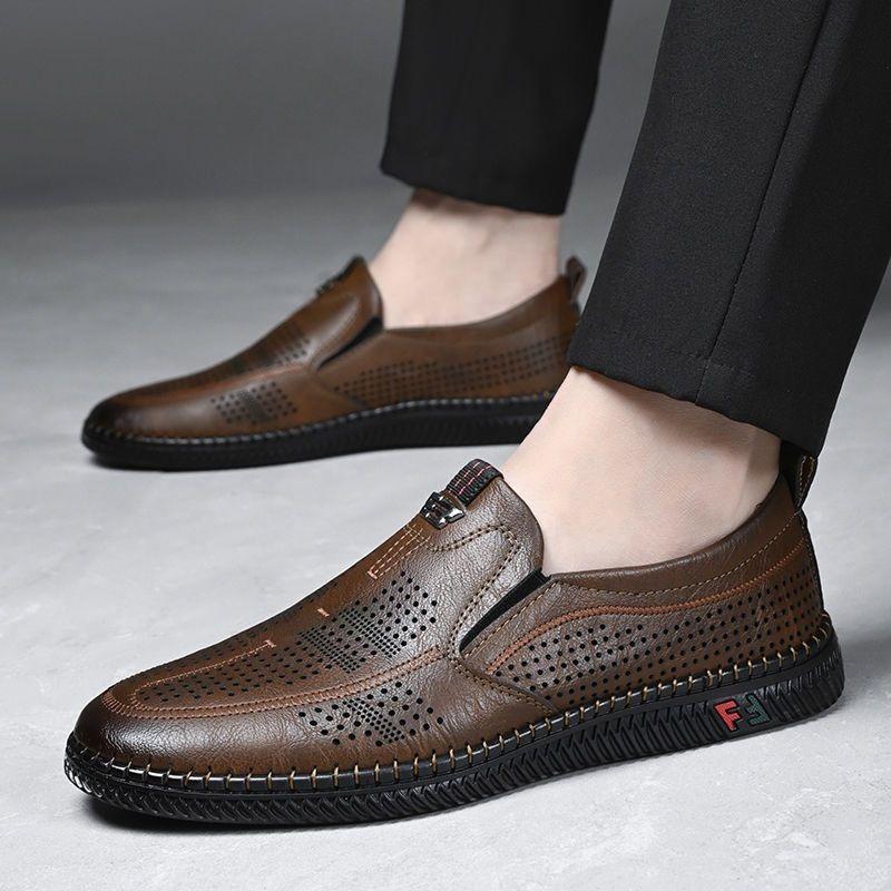 Leather Shoes Men's Shoes Summer Breathable Sandals Men's Soft-soled Hollowed-out Shoes