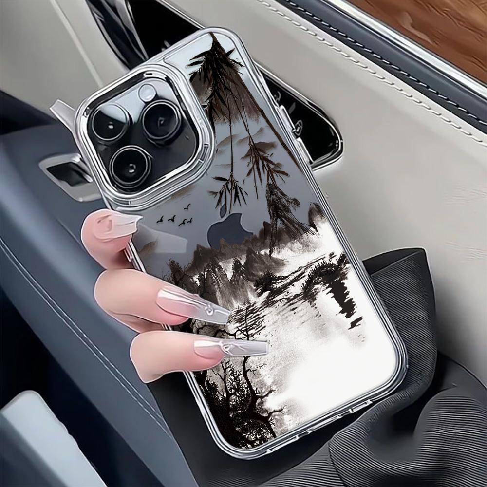 Чехол для телефона в китайском стиле с пейзажем Для iPhone 16 Pro Чехол iPhone 13 14 11 12 15 Pro Max 14 Plus 12 13 17E 16E Мягкий чехол