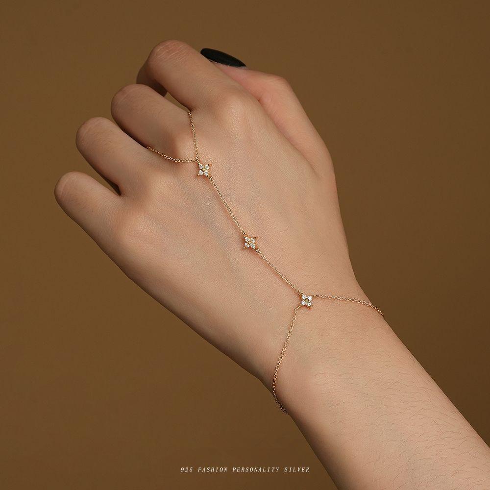925 Sterling Silver Star Flower Zircon Bracelet for Women French Style Exquisite Party Wedding Jewelry Gift