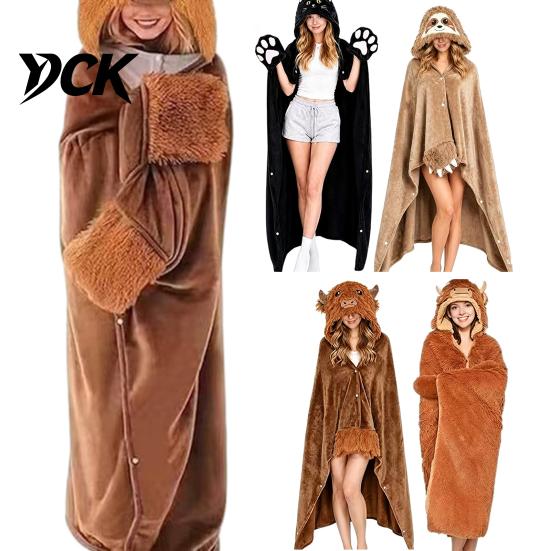 Animal Themed Blanket Wearable Hoodie, Adults Oversized Fleece Sweatshirt Lightweight Warm Sleepwear, Halloween Cosplay Costume Plush Hooded