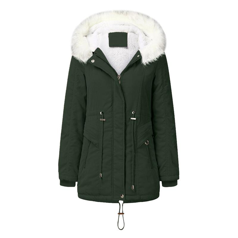 Women's Fashion Cotton Coat Mid-length Hooded Winter Warm Plus Fleece Coat Cotton Coat
