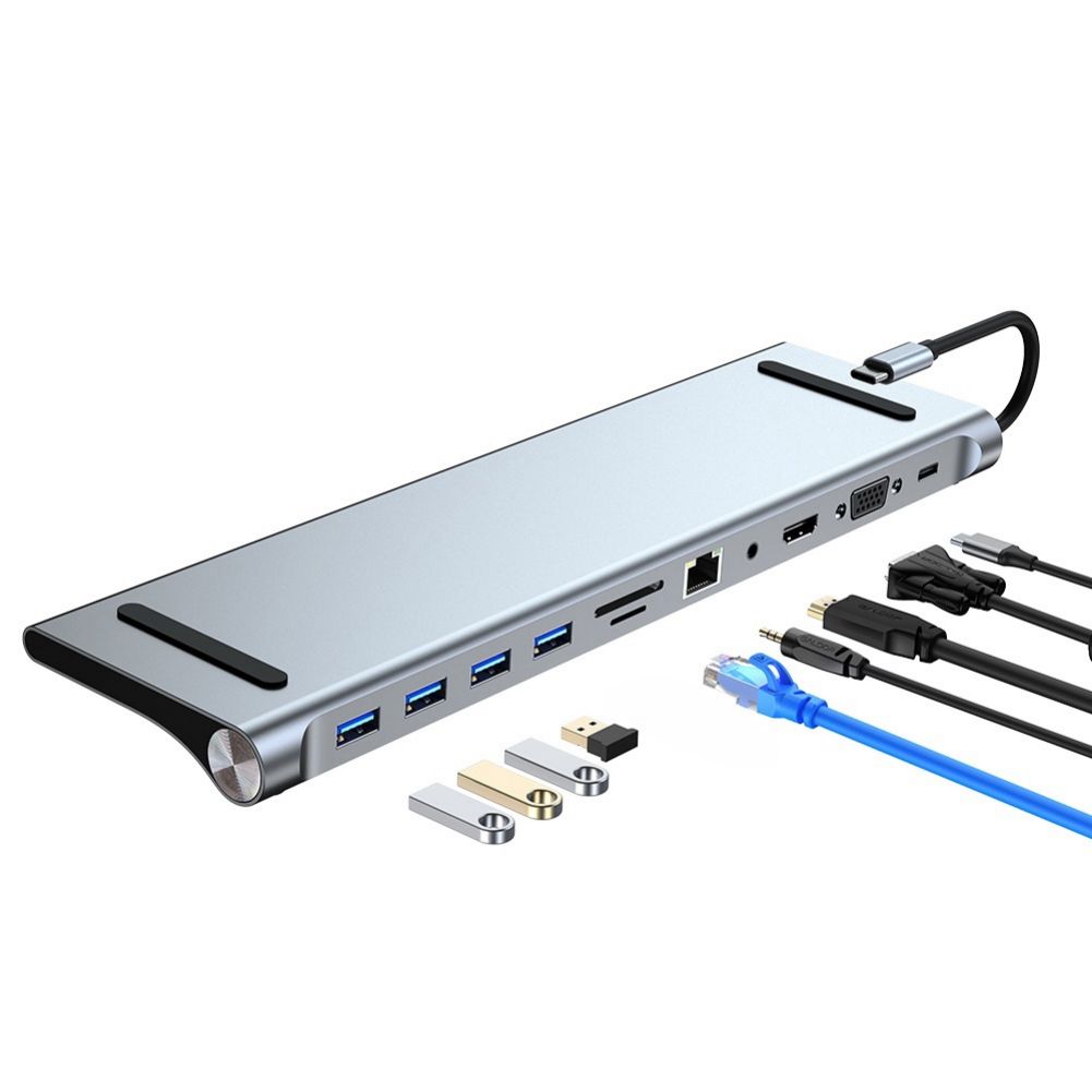 11-In-1 USB C Hub Multipurpose Aluminium Alloy USB C Adapter Docking Station For Laptop Flash Drive Printer Type C Devices