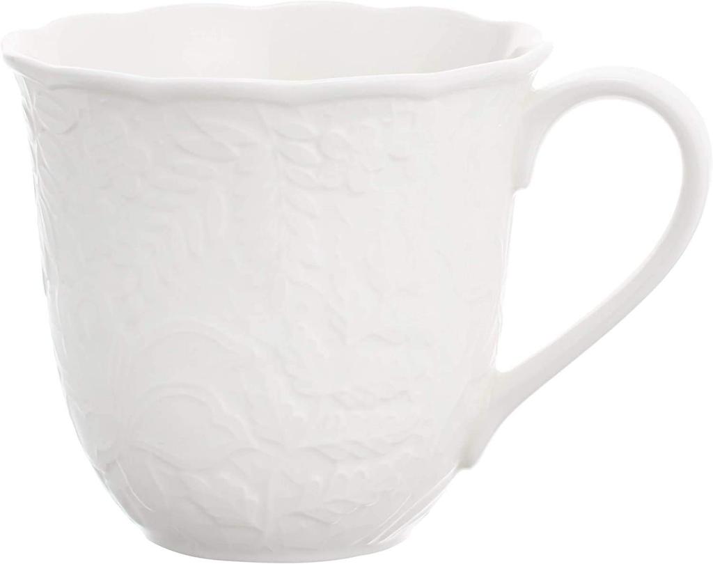 NARUMI Пара кружек Honiton Lace Bright, 350 мл, Белые, Кружевной узор, Милые, Большие, Свадебный подарок, Подходят для микроволновой печи, Подходят для посудомоечной машины, Подарочная коробка, Подарок
