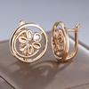 Vintage Rose Gold Color Sculpted Round Earrings for Women Zircon Flowers Drop Earrings Jewelry Gift