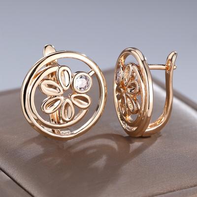 Винтажные серьги из розового золота, круглые, для женщин, серьги-подвески с цветами из циркона, ювелирные изделия в подарок