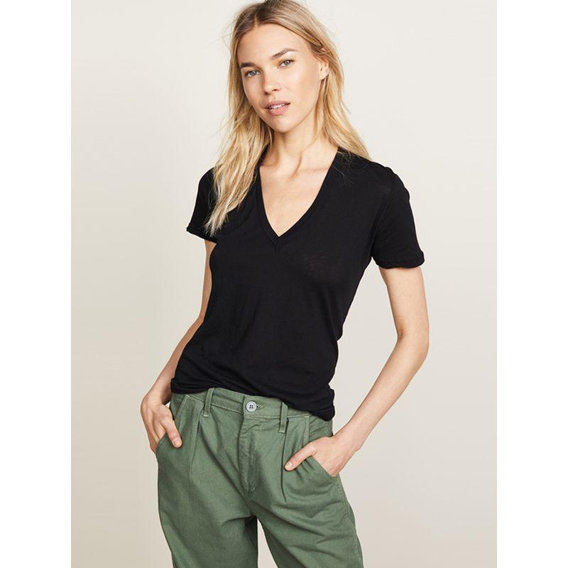 2025 Summer New V Neck Short Sleeve T-shirt Modal Cotton Ins Easiest for Match Pure Color Slimming Women's Shirt Elegant Fashion