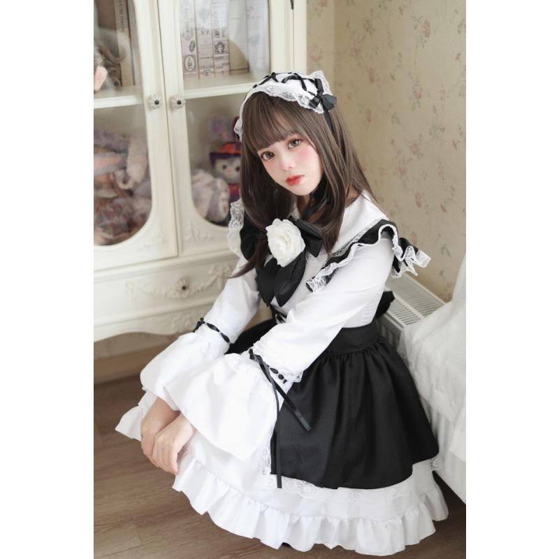 S-5XL Cute Japanese Style Lolita Maid Black and White Girl Dress Lolita Women's Suit