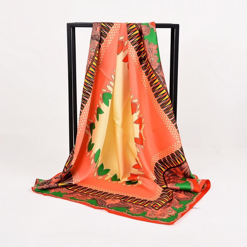 [BYSIFA] Women Rose Silk Scarf Shawl Spring Autumn Large Orange Green Square Scarves Wraps New Design Ladies Head Scarf Cape