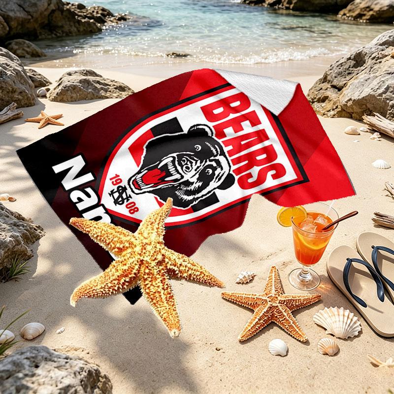 Custom Name Personalized North Sydney Bears Print Beach Towel, for Trip Camping Beach Party Home Decor, Birthday Gift for Family & Friends