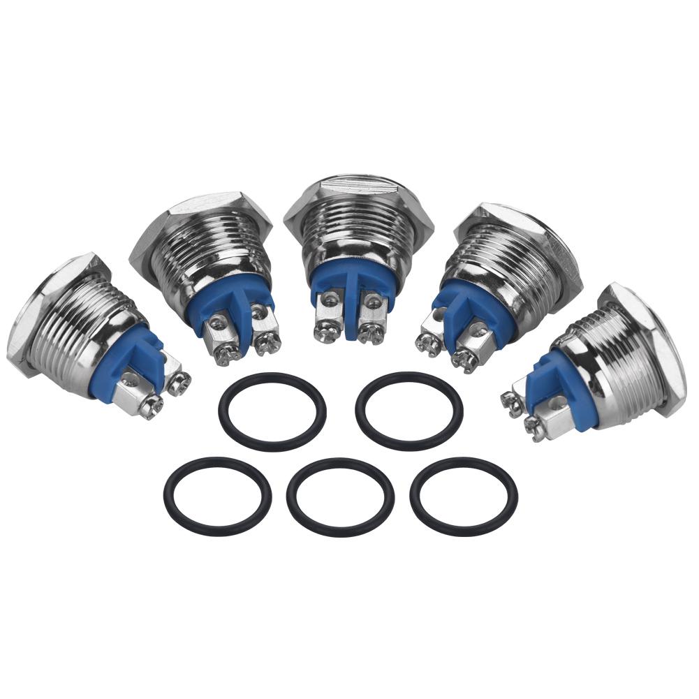 5 шт./компл. 16 мм 250 В Металлический Водонепроницаемый 2-контактный Мини Кнопочный Переключатель(плоская головка)