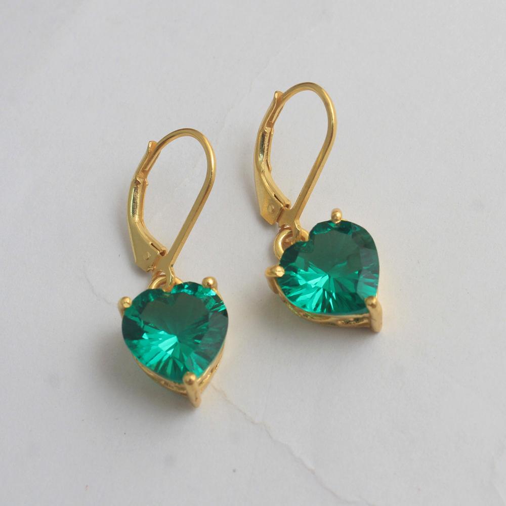 Серьги-серьги с замком в виде сердца с зеленым цирконом и желтым золотом, подвесные ювелирные изделия из стерлингового серебра 925 пробы
