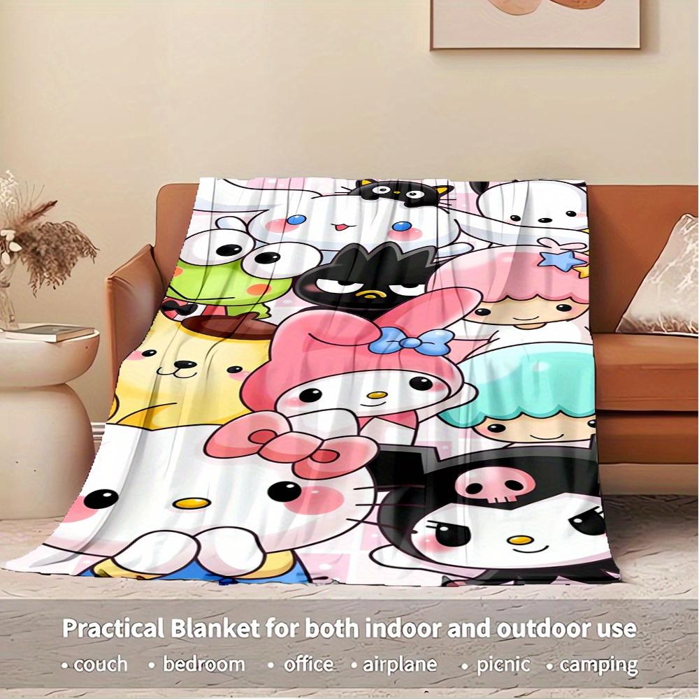 1pc Flannel Hello Kitty, Sanrio Characters, KawaiiThrow Blanket, Cartoon Truck Pattern Printed Blanket, Warm Cozy Soft Blanket For Couch Bed
