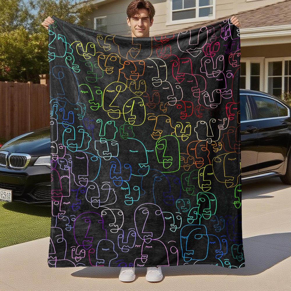 1PC Faces ArtworkOutdoor Flannel Blanket - Soft Plush Decor for Picnics, camping, Bedroom, Playroom, Office, or Lunch Break 1248A