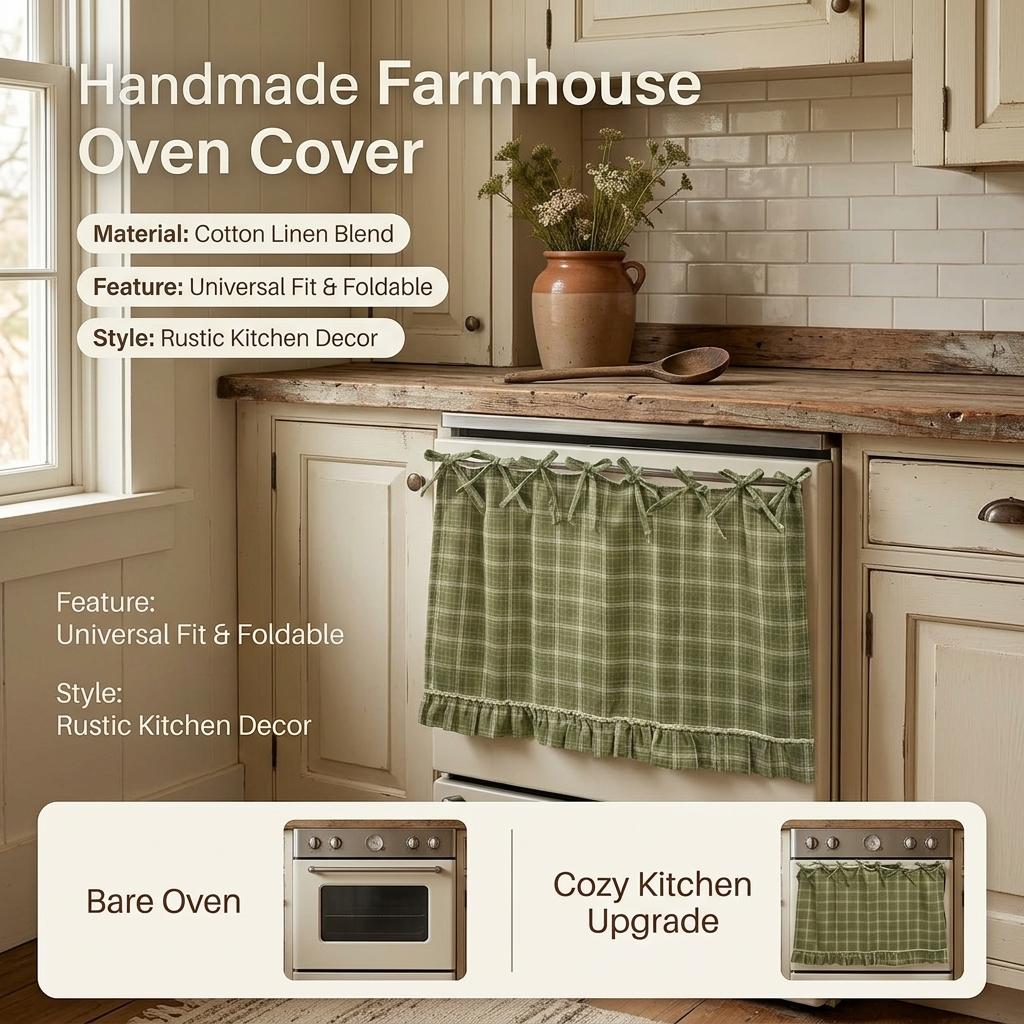 Kitchen Decor Oven Cover Cotton Linen Blend Protective Sleeve Anti Oil Stain Foldable Dustproof for Home Bakery Rustic Style