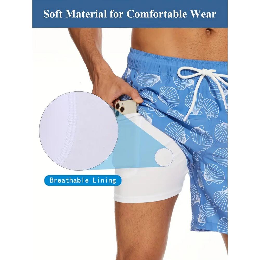 Мужские пляжные шорты - эластичные, дышащие, идеально подходят для активного отдыха летом. Двухслойные пляжные шорты