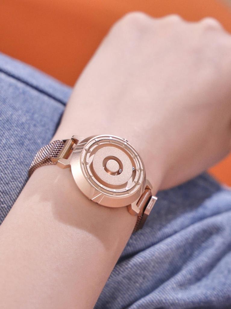 Магнитные часы с шарикоподшипником, кварцевые часы, минимализм, повседневные, водонепроницаемые, 36 мм, циферблат из розового золота, ремешок из розового золота, сетчатый ремень из нержавеющей стали