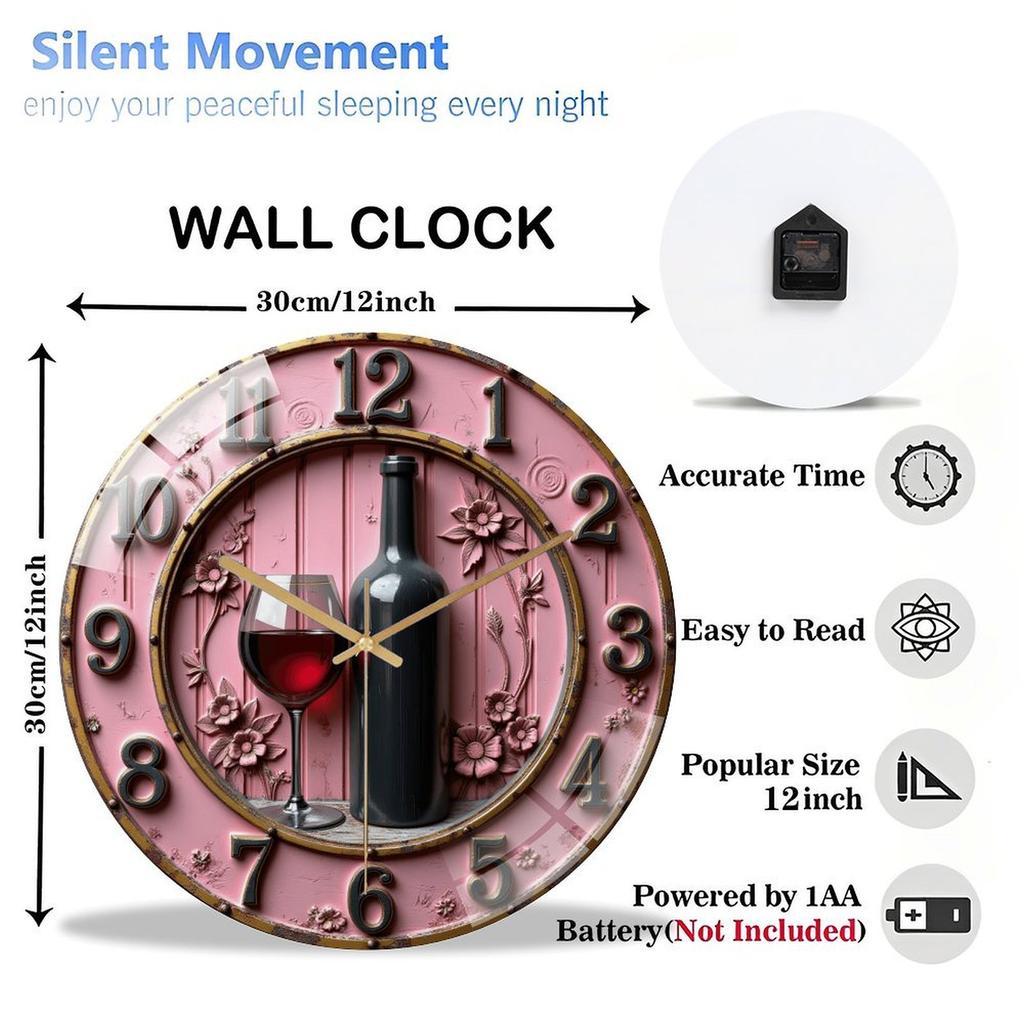 Easy Installation 12 Inch Large Glass Wall Clock with Included Hardware and Guide
