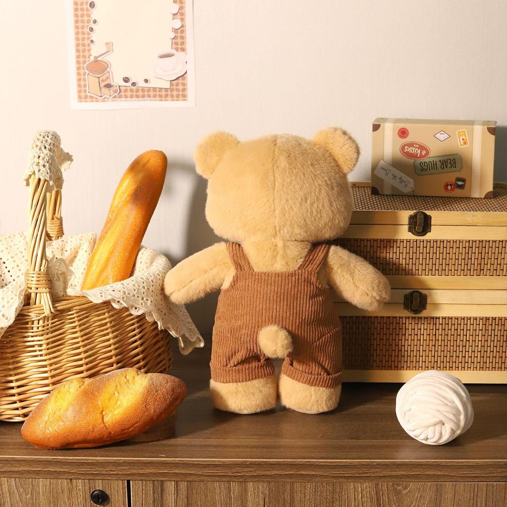 Corduroy Overalls Bear Plush Toy Duo - Hugging Figurine Birthday Gift