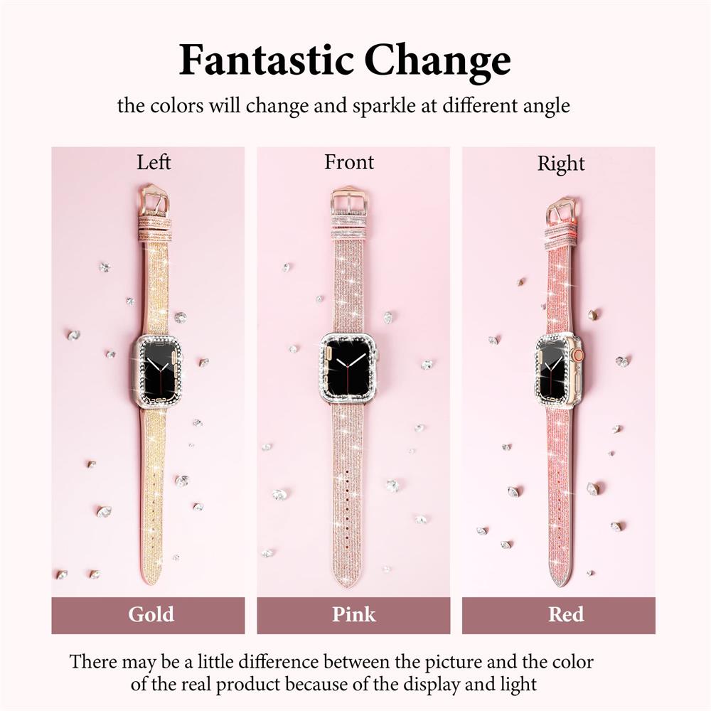 Case+silicone Leather Strap For Apple Watch Band 41mm 45mm 40mm 44mm 38mm 42mm 44 Bling Bracelet iWatch Serie 3 4 5 6 Se 7 Strap