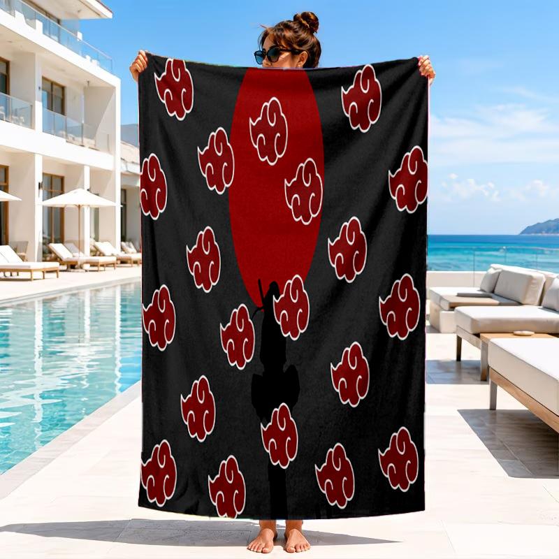 Anime Red Clouds On Black Background Beach Towel, Microfiber Beach Towel, Perfect For Pool, Beach, Travel, Home Decor Beach Party Fan gifts