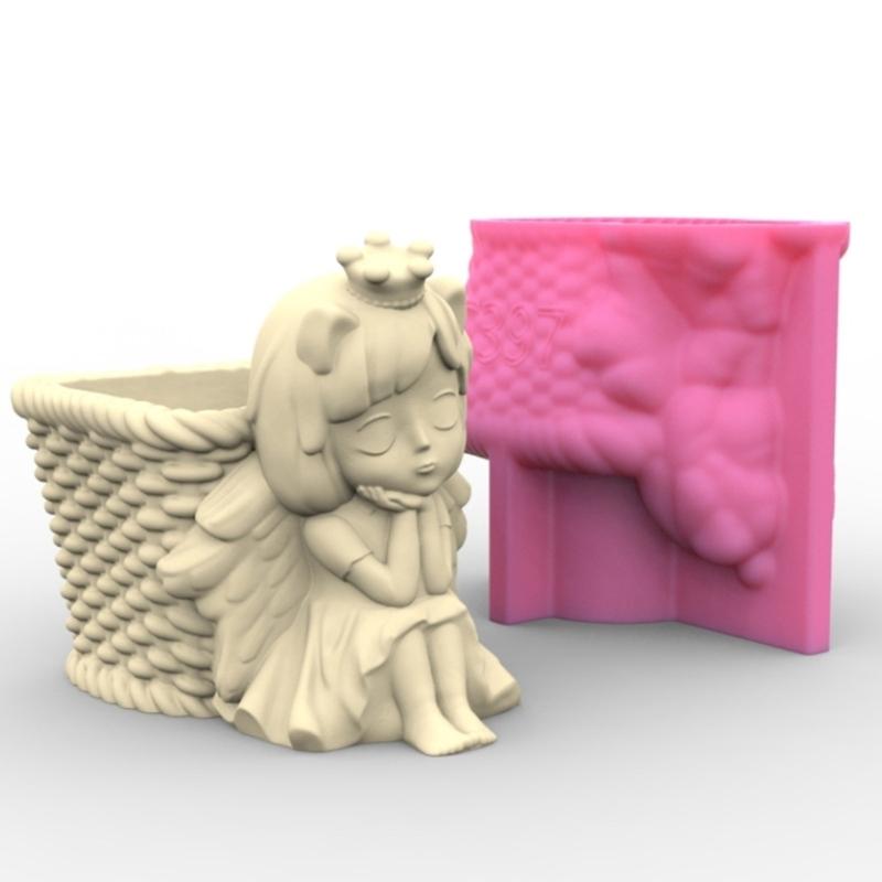 Силиконовая форма для цветочного горшка 3D Ангел Девочка Суккулент Бетонная форма DIY Поделка Форма для смолы Эпоксидная форма DIY Держатель для ручек Декор