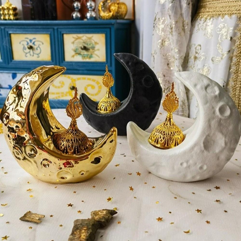 Ceramic Moon-Shaped Incense Burner Light Luxury Decorative Eastern Incense Holder Middle Eastern Style Aromatherapy Stove