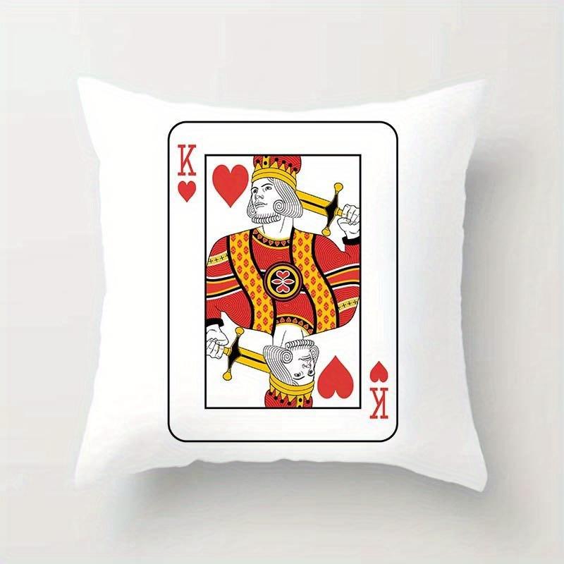 4Pcs Double-Sided Printed King Playing Card Throw Pillow Covers, Clubs Spades King Print Cushion Cases, Casino Poker Decor