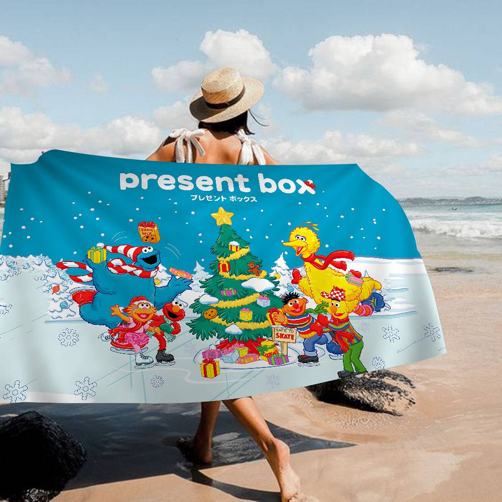 Cartoon S-Sesame-S-Street Bath Towel Microfiber Soft Water Absorbing Breathable For Girl Kids Decorative Cartoon Beach Towel