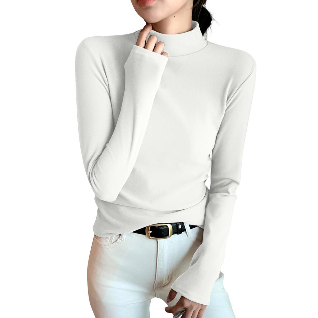 Women's Solid Color Solid Color Semi High Neck Slim Fit Base Shirt With Long Sleeve Tight T-shirt