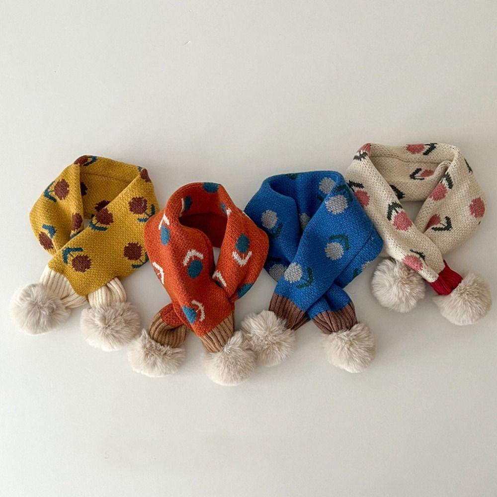 Jacquard Pattern Children Knitted Scarf Flower Print Toddlers Warm Scarf Autumn Winter
