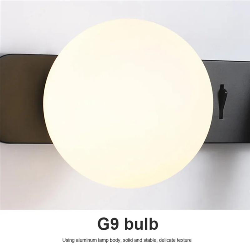 A84E-LED Настенный светильник с выключателем Регулируемый спот Стеклянный настенный бра Светильник для спальни Прикроватный светильник Настенный декор Черный