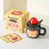 Креативная забавная керамическая кружка с крышкой и ложкой для домашнего использования, необычная чашка для воды для девочек, офисная чашка для завтрака