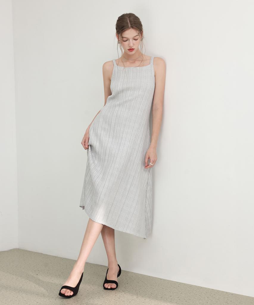 Pleats Mood Tweed Pleated Sleeveless Flare Dress
