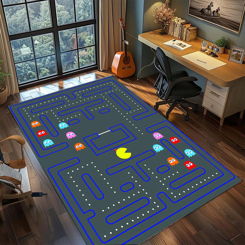 Неоновый Pac-Man в стиле Glow Игровой ковер для пола Ковер большого размера Нескользящий Моющийся коврик для пола Комната геймера Спальня Декор для дома